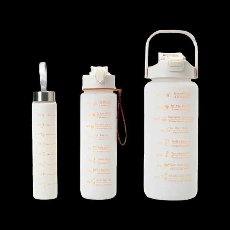 KIT 3 Garrafa De Água Motivacional De Grande Capacidade Portátil De 2000ML+800ml +280ml - TendiTudo Essencial